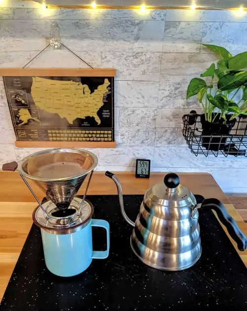 Blue Coffee Maker With Silver Kettle